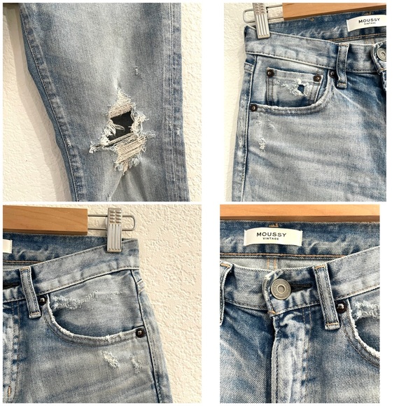 Moussy Vintage Altawoods Mid Rise Distressed Skinny Jeans in Light Blue Wash - Picture 12 of 16